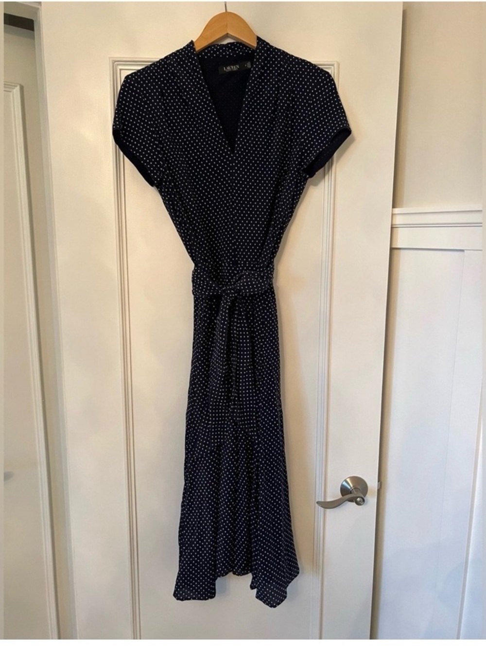 Ralph Lauren Black Polka Dot Midi Dress with White Dots